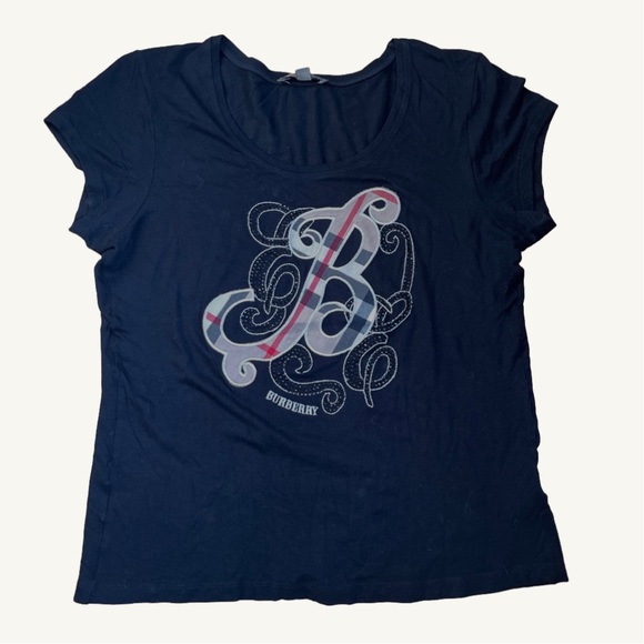 Burberry Tops - Burberry Black T-Shirt with Cursive B Classic Print Size XXL